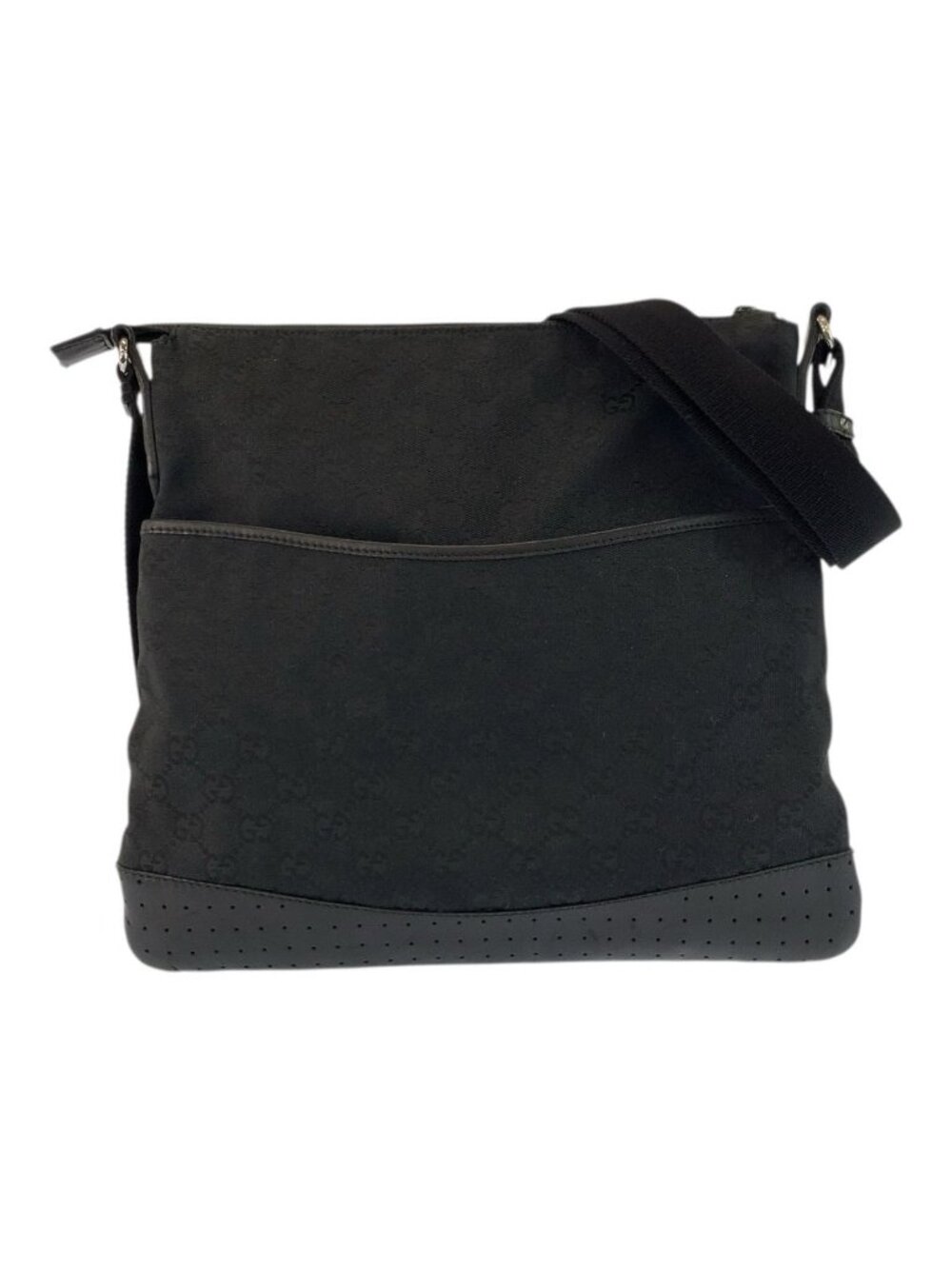 Gucci Black Silver GG Canvas Leather Shoulder Bag
